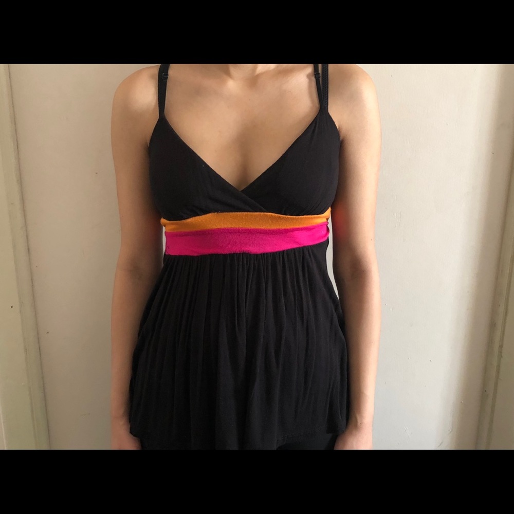 Rue 21 Black Shirt with Orange and Pink Stripe